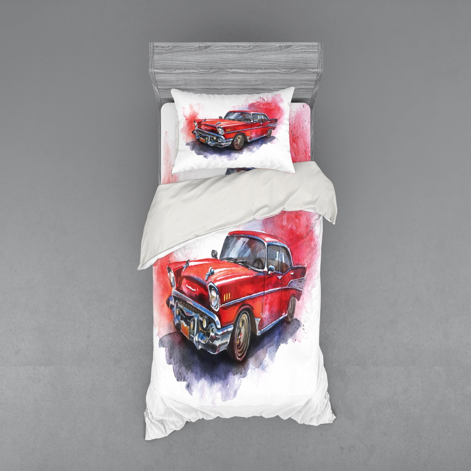 Watercolor Duvet Cover Set, Hand Drawn Old Fashioned Car Antique Vehicle Retro Outdated Abstract