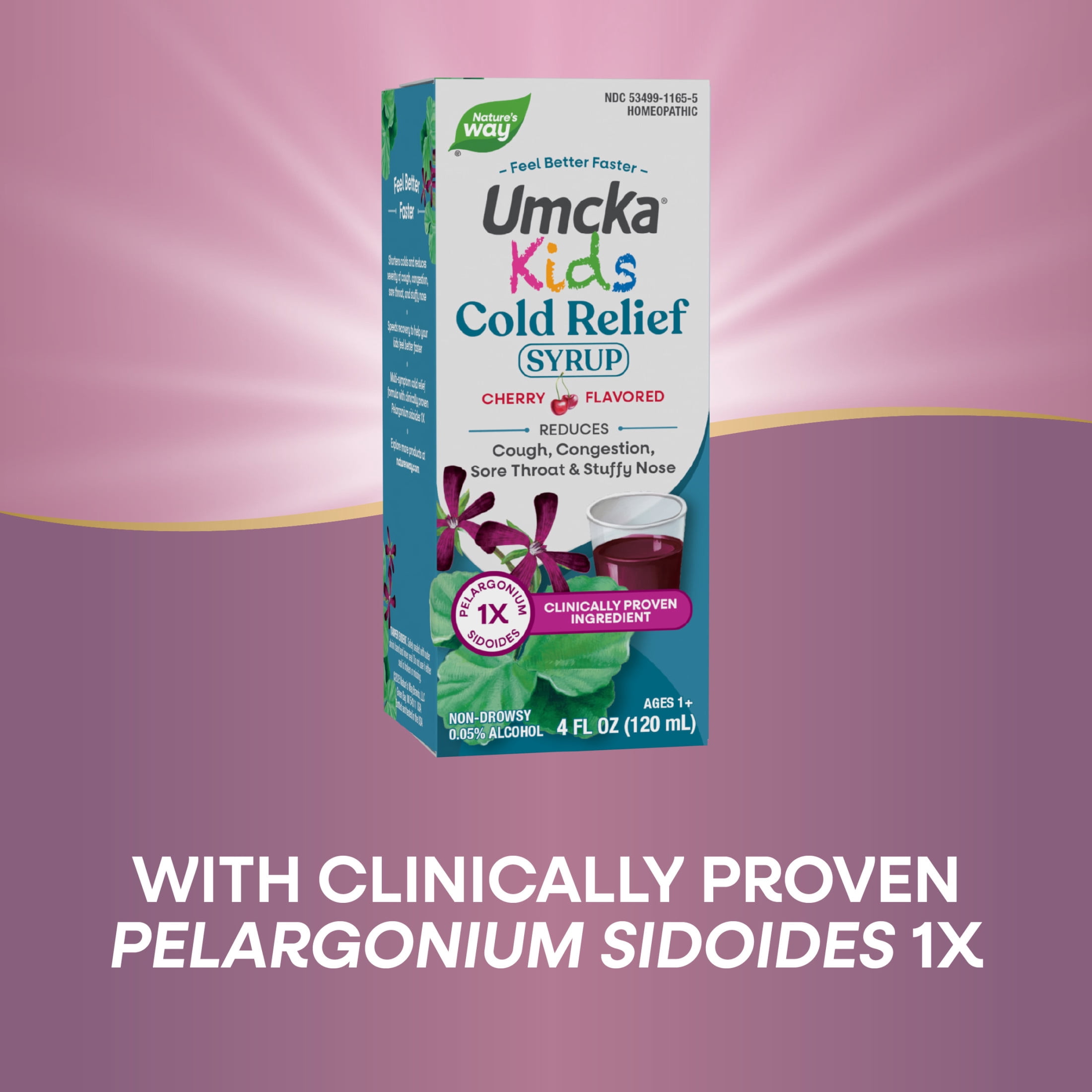 Nature's Way Kids Umcka Cold Relief Syrup, Ages 1+, Multi-Symptom Cold Relief, Cherry Flavored, 4 Oz