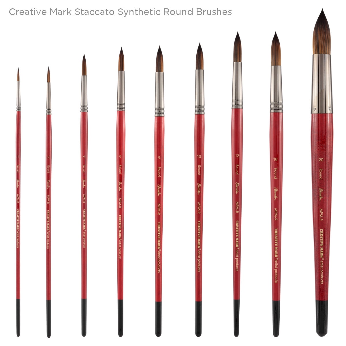Creative Mark Staccato Synthetic Art Paint Brush - Assorted Round Brush Set of 8 - Long Handle, Hand-Crafted Artist Paint Brush Set - Multimedia Fine Art Paint Brushes