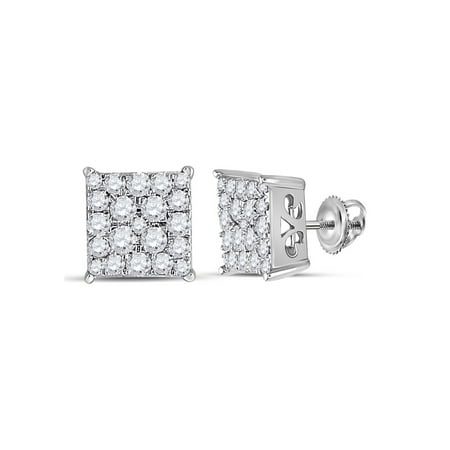 L U DIAMONDS 10k White Gold Diamond Square Earrings 1/2 Ctw