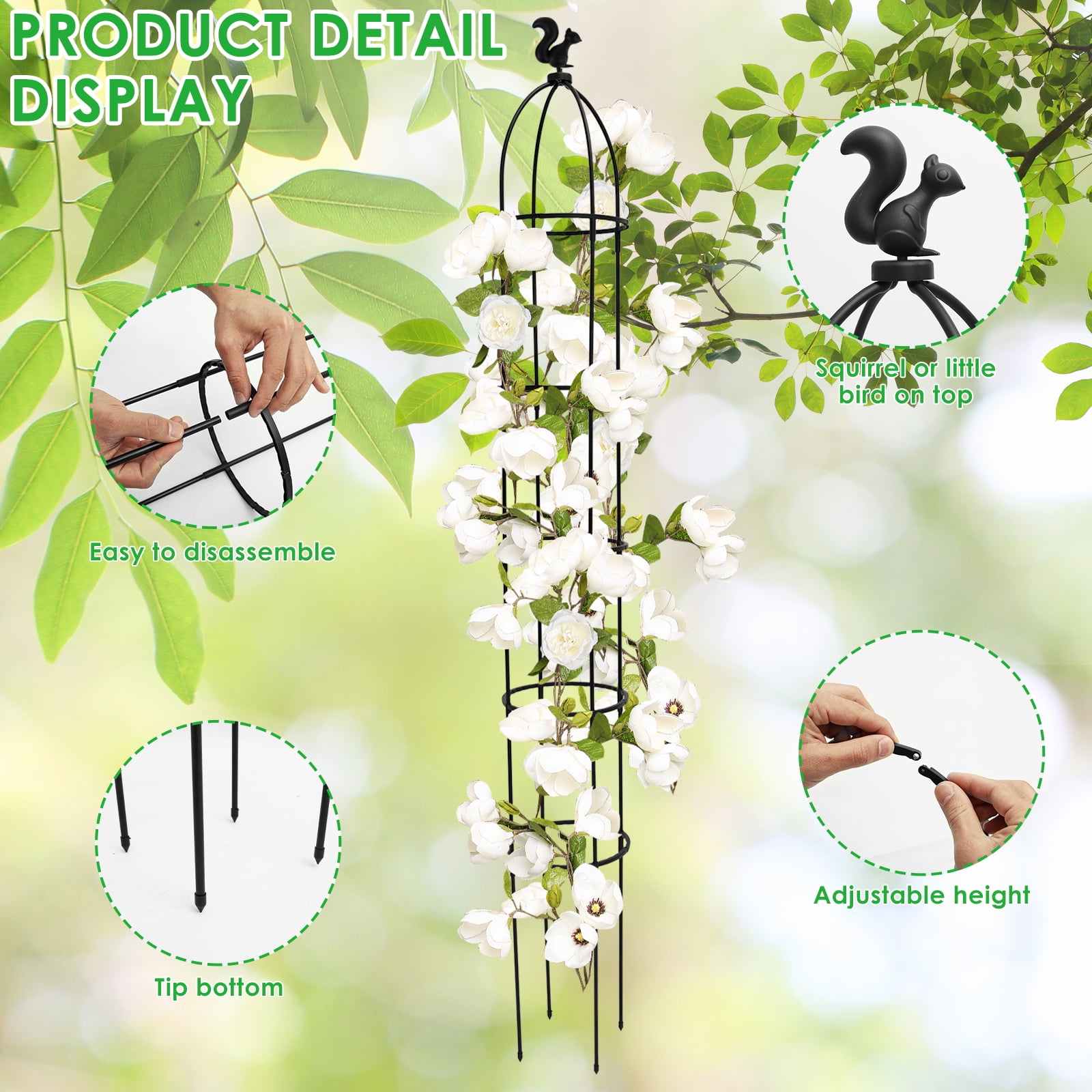 NUAHRHY Outdoor Garden Rose Bush Flower Obelisk 6Ft Trellises Tomato Tower For Climbing Plant Tall Sturdy Trellis Detachable Plants  For Vine Cucumber