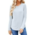 thumbnail image 2 of Basic T Shirts for Women Women's Fashion Solid Color Round Neck Long Sleeve T-shirt Casual Autumn Tops, 2 of 7