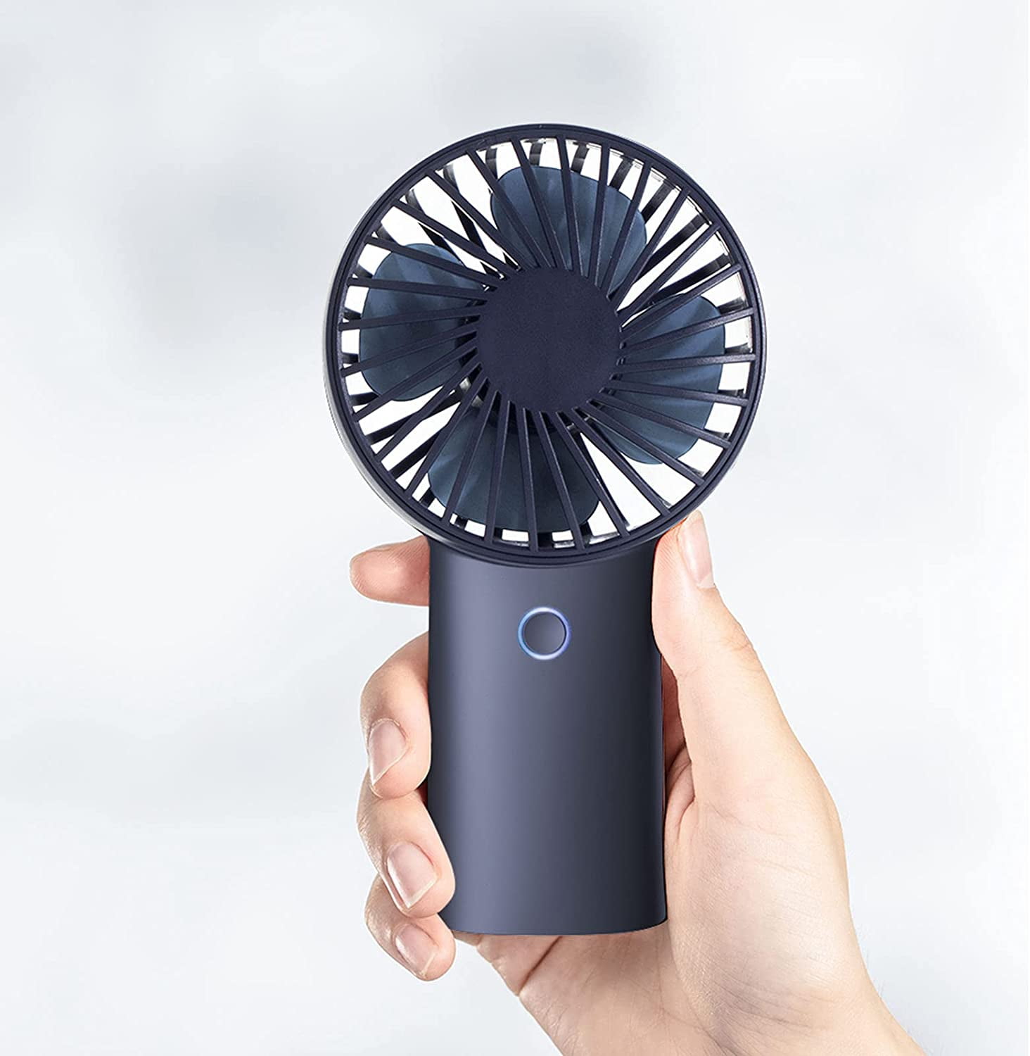 Blue Handheld Portable Table Mini Travel Hand Fan LED Function USB Foldable Multipurpose Desktop Table Fans with Rechargeable/Non Rechargeable 2 in 1 With 3 Speeds for Outdoor Home Office and Travel