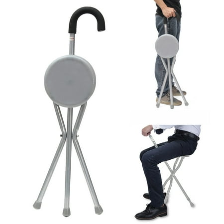 Lightweight Folding Aluminium Tripod Cane Hiking Chair Portable Walking Stick With