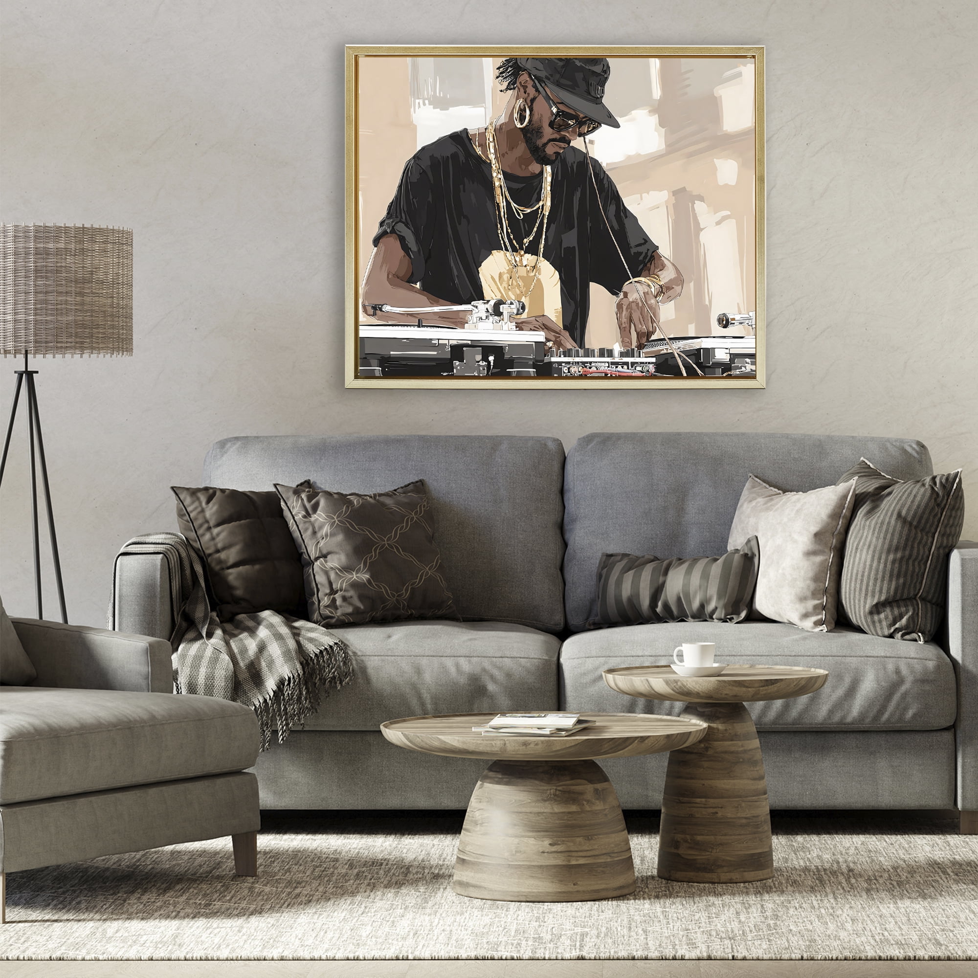 Stupell Industries Timeless DJ with Urban Rhythm Gold Framed Floater Canvas Wall Art, design by Franklyn Gregory