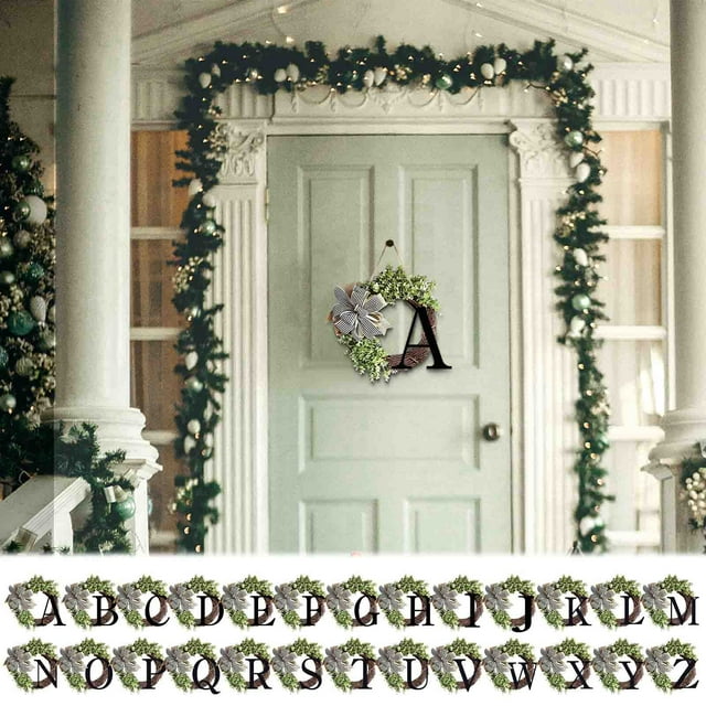 Vaidha 26 Letters Decorative Wreath Door Hanging Home Decor Letters With Bow Knot Pendant Rattan Ring Wall Decoration Window Decoration Pendant