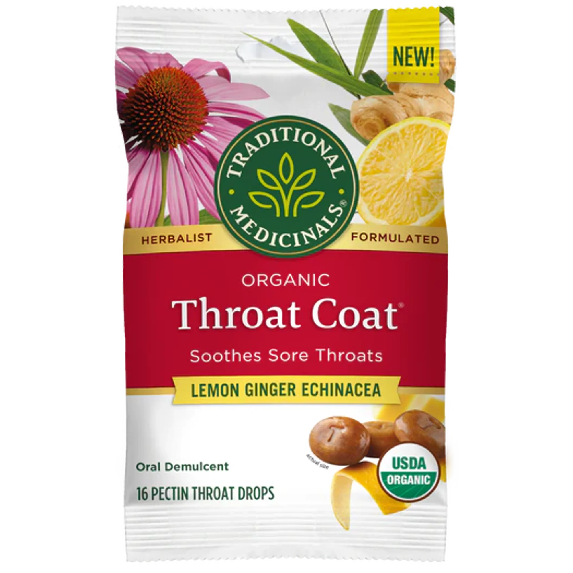 Traditional Medicinals Lemon Ginger Echinacea Lozenges 16 Count (Pack of 12)