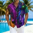 thumbnail image 2 of KeShDi Mardi Gras 4x Dress Shirts for Men Button Up Short Sleeve Men's Carnival Printed Button Collar Mid Length Shirt Top Multicolor L, 2 of 7