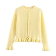 thumbnail image 1 of ManxiVoo Veste en Tricot à Garniture Superposée pour Femme, Bordure Décorative, Cardigan Décontracté, Manteau Confortable, Haut, Taille g, Jaune, 1 of 2