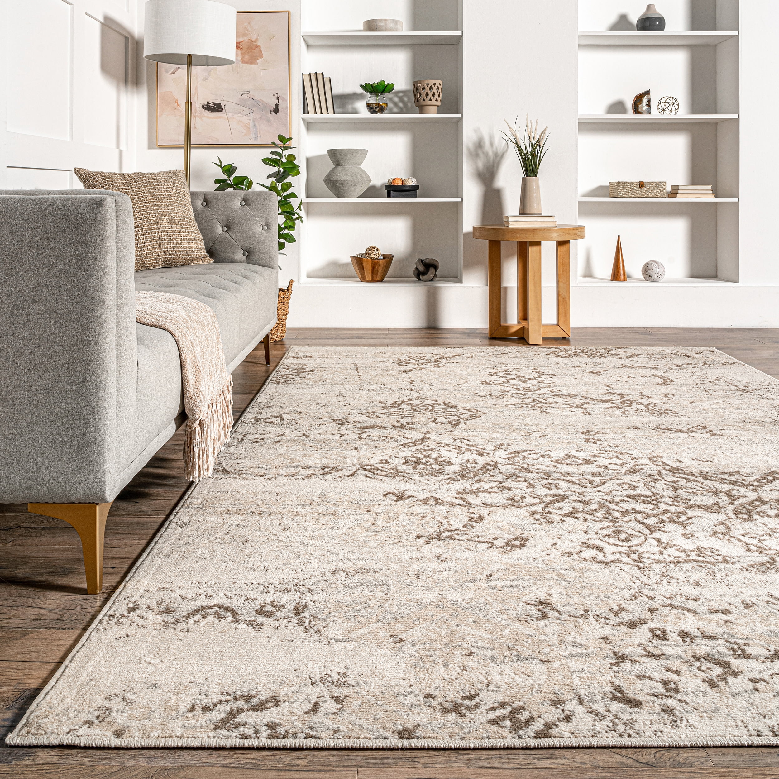 nuLOOM Freja Faded Floral Beige 11' x 14' 6" Vintage Area Rug