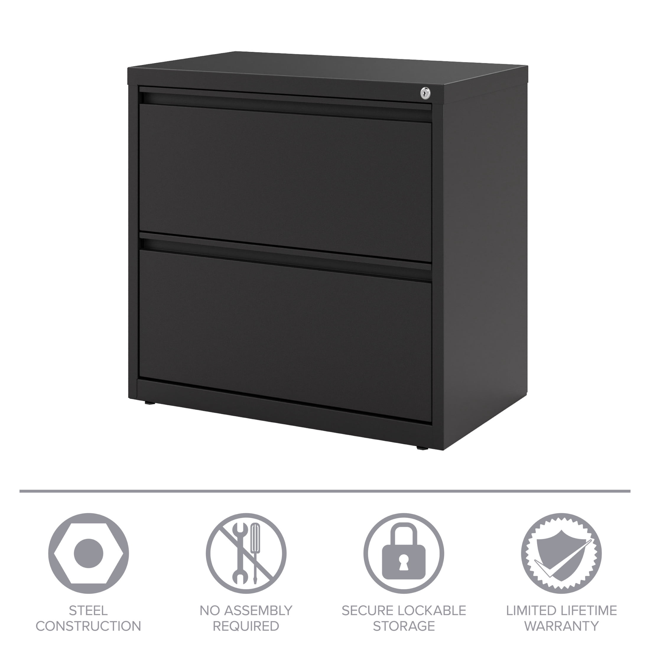 Hirsh 30 inch Wide 2 Drawer Metal Lateral File Cabinet for Home and Office, Holds Letter, Legal and A4 Hanging Folders, Black