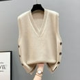 thumbnail image 2 of RMGVDSD Women's Sweater Vest Fall Winter Solid Color Sleeveless Button Sweater Vest Jacket Fall Classic Soft Sweaters /Beige, 2 of 3