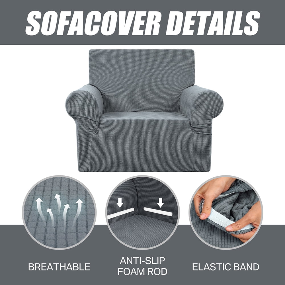 Stretch Single Sofa Slipcover 1 Piece Couch Sofa Cover Furniture Protector 1 Seater Sofa with Elastic Bottom for Kids and Pets,Jacquard Small Checked Pattern Fabric（with Velcro）