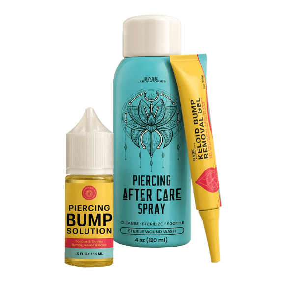 Base Laboratories Piercing Aftercare Kit with Saline Spray, Botanical Oil & Soothing Gel for Ear, Nose & Body Piercings, 3-Piece Set