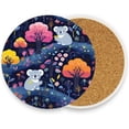 thumbnail image 2 of Cute Koala Pattern Coaster, Drinks Round Absorbent Stone Set with Ceramic Stone and Cork Base, Tabletop Protection Mats and Cups Place for 2PCS Home Decor, 2 of 6