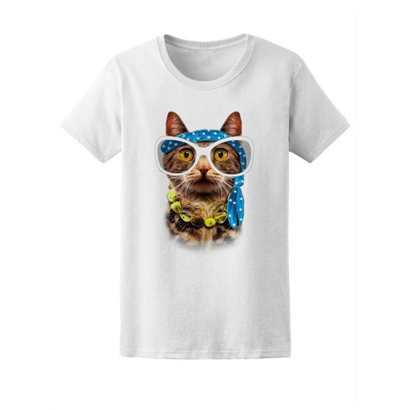 Cute Trendy Hipster Cat T-Shirt Women -Image by Shutterstock, Female XX-Large