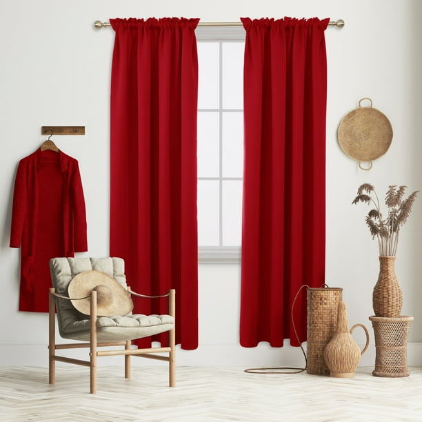 Deconovo Red Blackout Curtains Rod, Red And Black Curtains For Living Room