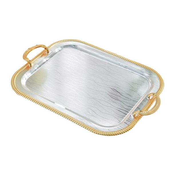 Bandeja para servir, bandeja de tocador, hierro con asas, bandeja decorativa multifunción, bandeja de comida para entretener en el hogar, cafeterías, L