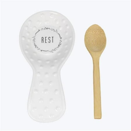 

Youngs 21920 Cottage Core Ceramic Spoon Rest with Bamboo Spoon