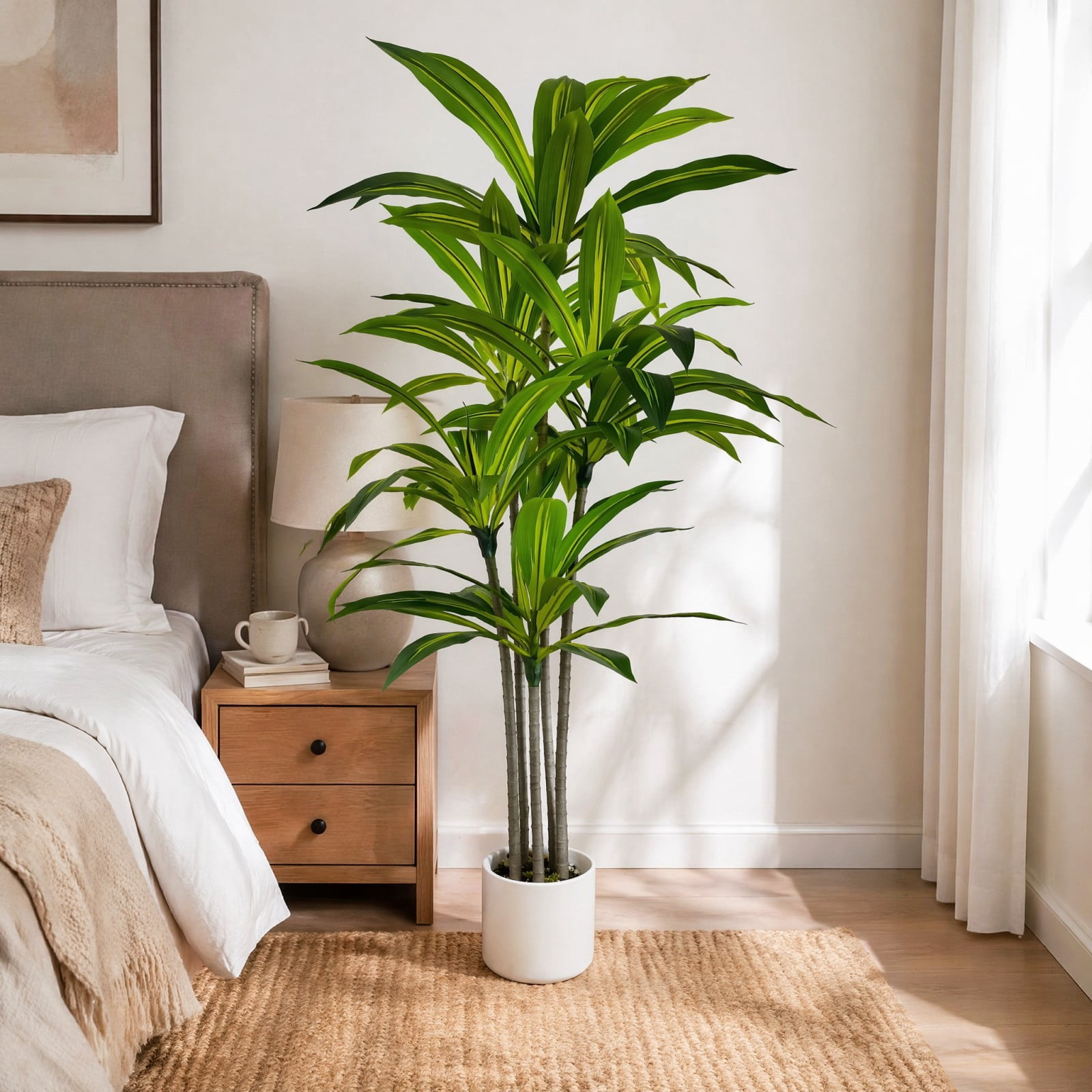 BEAUTYPEAK 5FT Artificial Dracaena Tree Fake Plants for Indoor Outdoor Decor, Upgraded White Pot