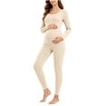 thumbnail image 2 of QSXADF Women Thermal Nursing Underwears Maternity Pajama Solid Thermal Underwears Set Long Sleeve Maternity Nursing Sleepwear for Pregnancy Postpartum Women's Homewear Fall Winter Clothing Set, 2 of 6