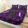 thumbnail image 3 of Manfei Gaming Bed Sheets,Geometry Grid King Sheets,Gradent Purple Black Sheet Set For Boy,Microfiber Room Decor,4pcs, 3 of 7
