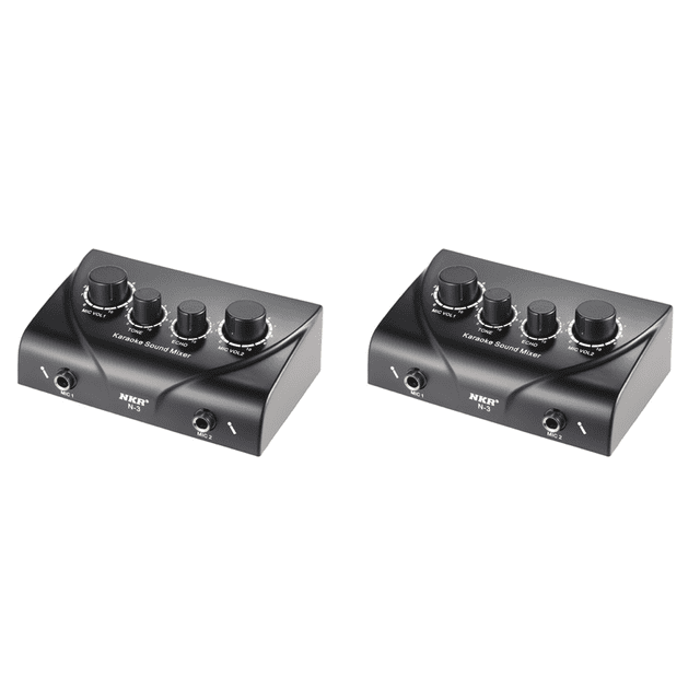2X Portable Dual Mic Inputs Audio Sound Mixer for Amplifier & Microphone Karaoke Ok Mixer Black US Plug