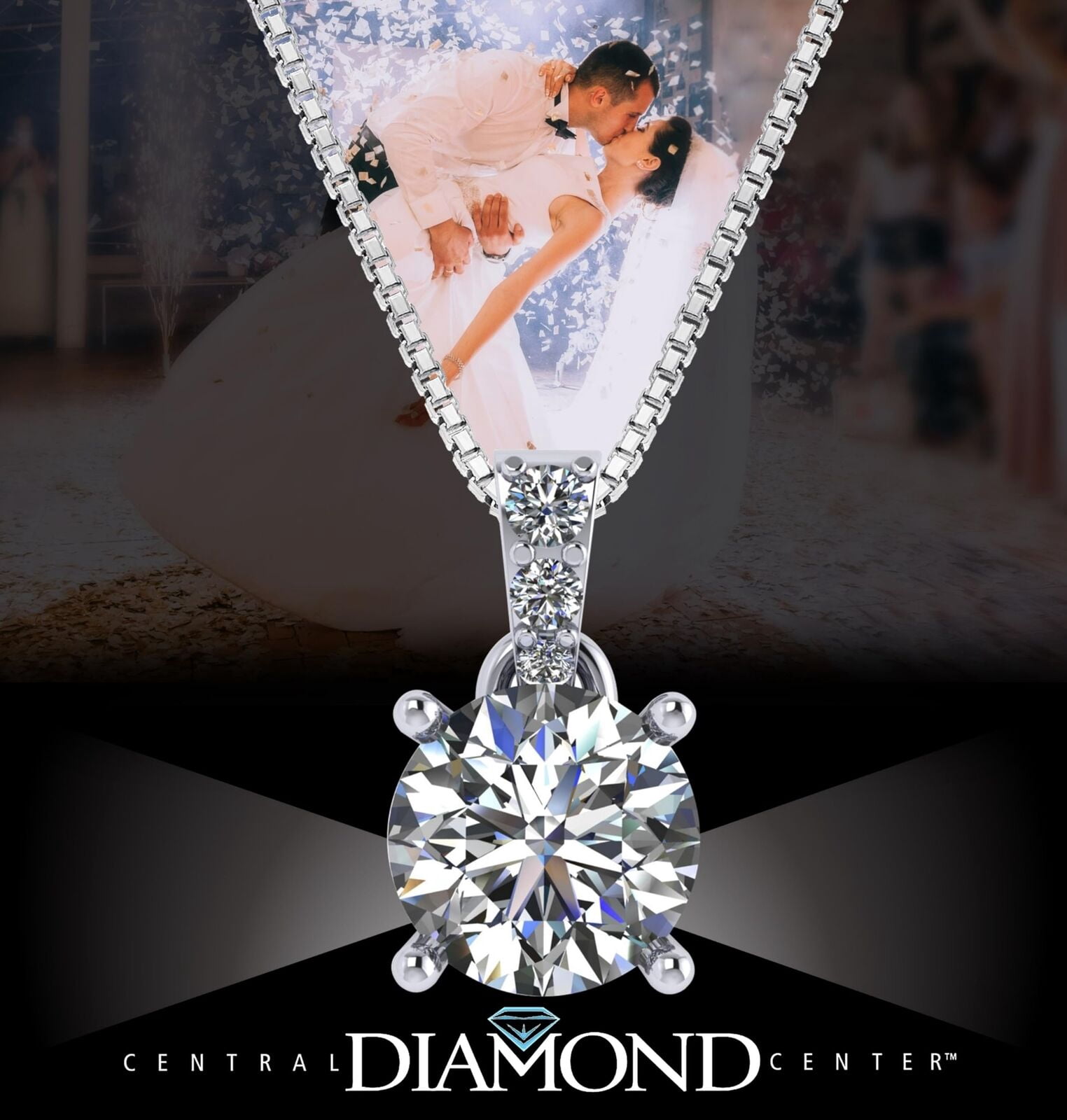 2 carat Moissanite Solitaire Pendant Sterling Silver 22” Adjustable Chain-8.0mm-Platinum Plated