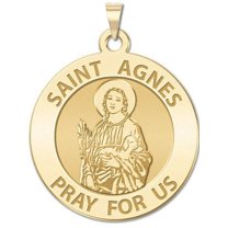 Saint Agnes of Rome Round Religious Medal - 1 Inch Size of a Quarter -Solid 14K Yellow Gold