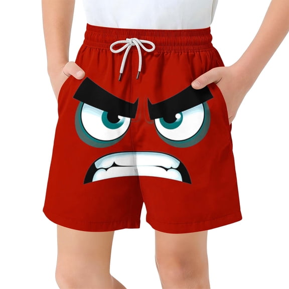 ZACPNCV Boys Swim Trunks Funny Cartoon Face Print Quick Dry Beach Shorts Kids Casual Board Shorts Summer Pool Vacation