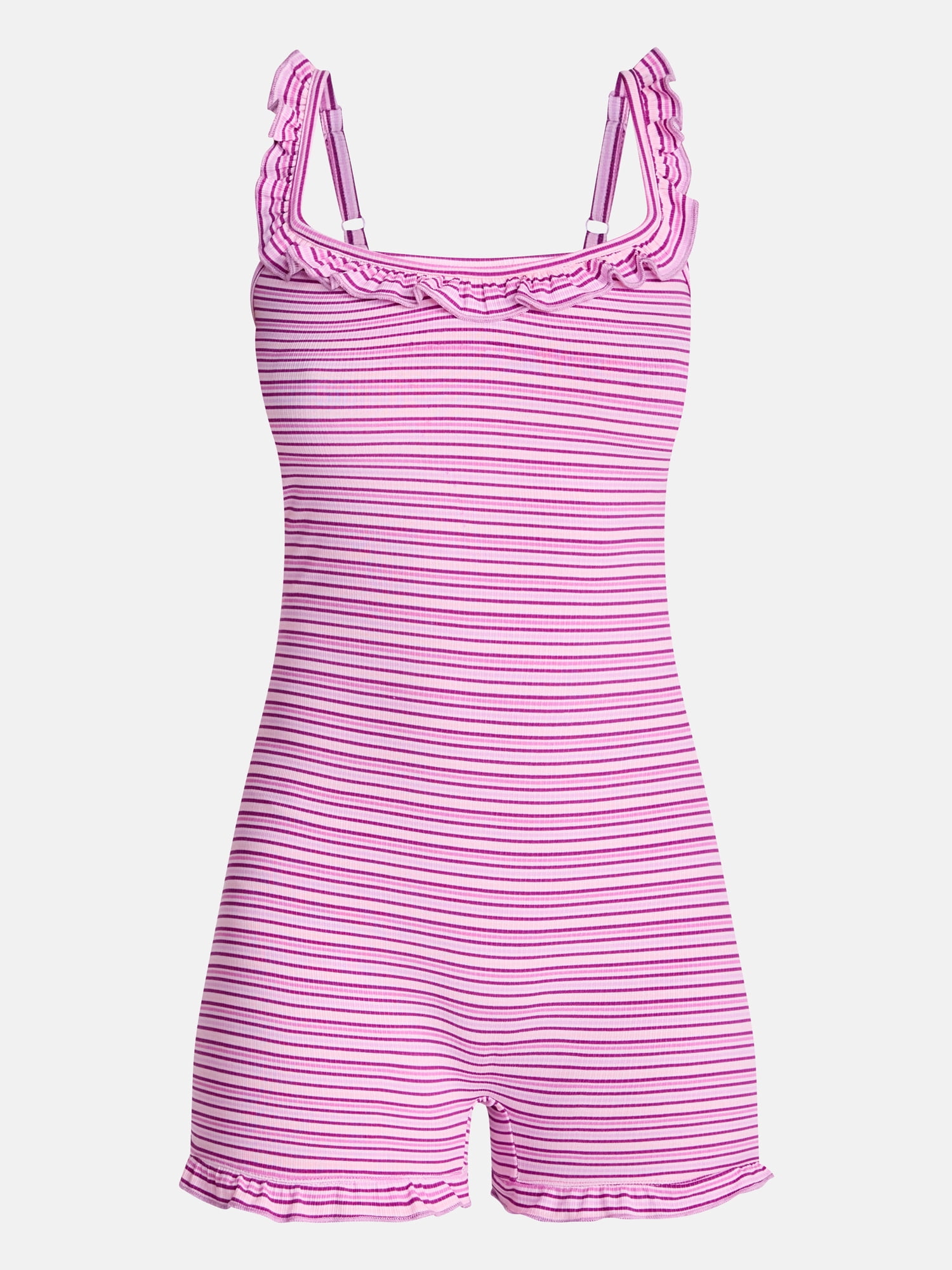 No Boundaries Ruffle Neck Sleep Romper, Women's XS-XXL