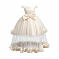 thumbnail image 3 of ZHOGXU Kids Girls Sparkly Short Sleeve O Neck Lace Wedding Dress Puffy Formal Gown With Bow Birthday Party Outfit, 3 of 9