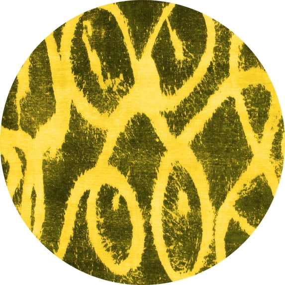 Ahgly Company Machine Washable Indoor Round Abstract Yellow Modern Area Rugs, 7' Round