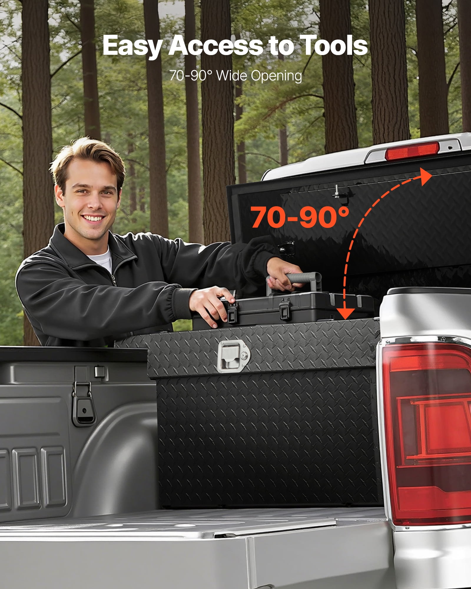 VEVOR Crossover Truck Tool Box, 69x12x14 In, Heavy Duty Aluminum Toolbox with Diamond Texture, Pick Up Truck Bed RV Trailer Toolbox, Waterproof Storage Organizer with Lock, Keys, Side Handles, Black