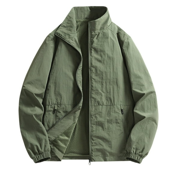 Men's Lightweight Waterproof Windbreaker Jacket, UPF 50  Sun Protection Hooded Rain Coat with Loose Fit for Summer Outdoor Activities [Army Green L]