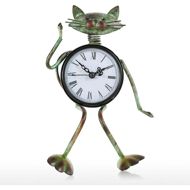 FanShow Cat Clock Handmade Clock Vintage Metal Iron Cat Figurine Mute Table Clock Practical Clock BattqxCat Clock Handmade Clock Vintage Metal Iron Cat Figurine Mute Table Clock Practical Clock