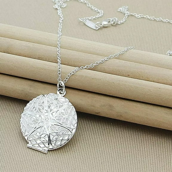 GKNET 925 Sterling Silver Locket Photo Frame Pendant Chain Necklace Accessories