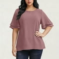 thumbnail image 2 of Plebaso Women's Plus Size Tops Ruffle Short Sleeve T Shirts Crew Neck Womens Casual Summer Tee Blouses, 2 of 7
