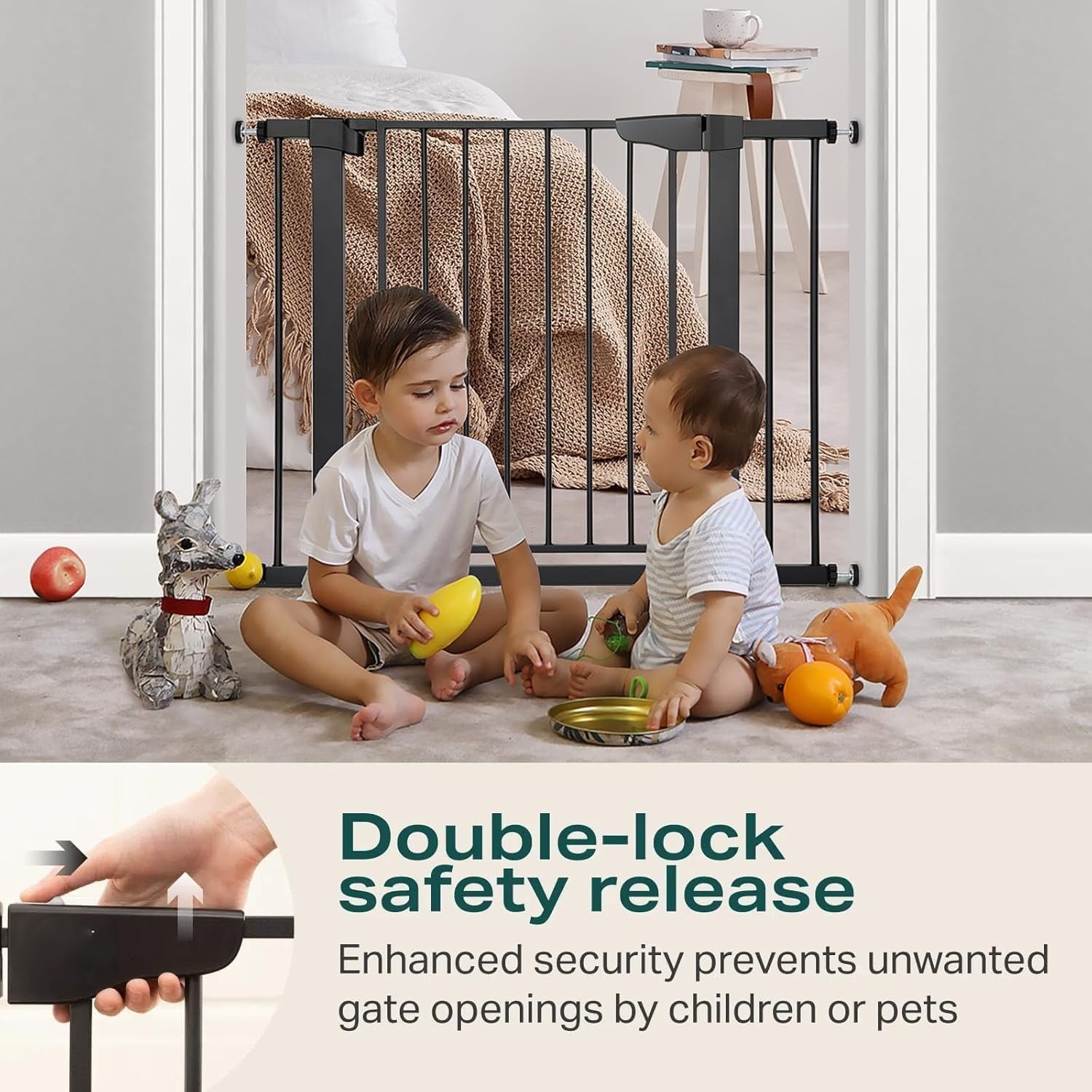 29.7-40.6"  Gate for Stairs,  Essential Safety Gate, Mom's Choice Awards Winner-Dog Gate for Doorways, Pressure Mounted Auto-Close Pet Gates for Dogs Indoor, Durable Child Gate, Black