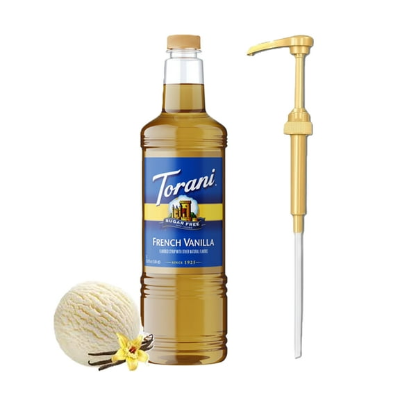 Torani Sugar Free French Vanilla Flavouring Syrup, 1L Plastic Bottle with Absol Gold Pump