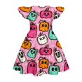 thumbnail image 4 of Halloween Girls Dress Size 7 Flutter Sleeve Cute Sundress Summer Party Pumpkin Ghost Novelty Crew Neck Girls Fashion Dresses Pink 9-10 Yaers, 4 of 5