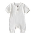 thumbnail image 1 of ZAXARRA Newborn Baby Short Sleeve Jumpsuit Solid Color Knit Rib O Neck Button Romper, 1 of 3