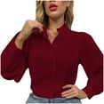 thumbnail image 5 of Odeerbi Chiffon Tunic Tops for Women Loose Solid Color Blouse Classic Button Long Sleeve Shirt Yellow, 5 of 9