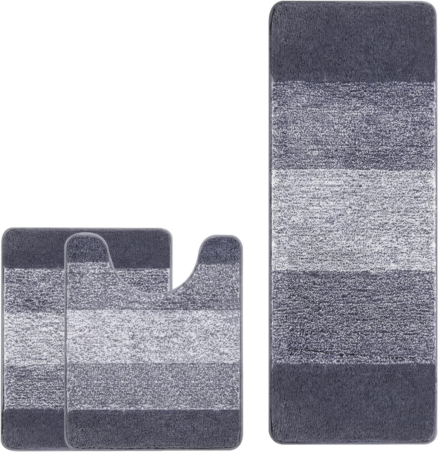 Bathroom Rugs, Yamaziot Bath Mat Set of 3, Absorbent Microfiber Bath Doormat, Non-Slip Shaggy Ultra Soft Bathroom Runner with U Shaped Contour Toilet Mat for Tub Front, Shower Inside Floor