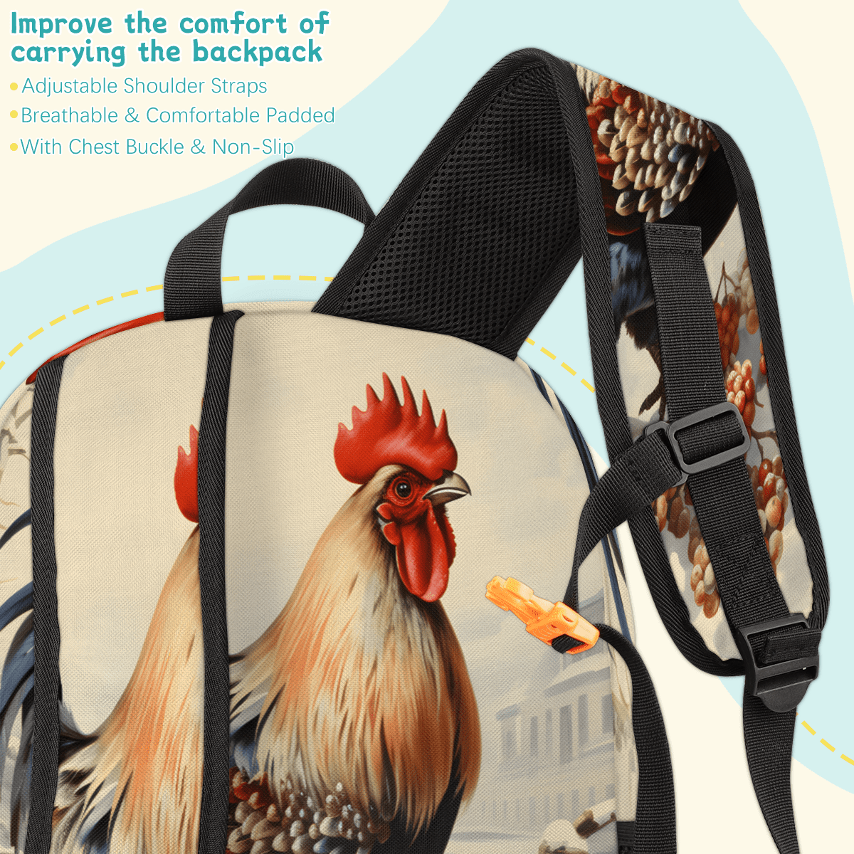 Herdesigns Farm Rooster Laptop Backpack for Women Men, 18.3 