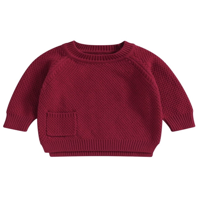 Baby Girl Boy Knit Pullover Sweater Fall Winter Warm Sweatshirt Tops with Pocket