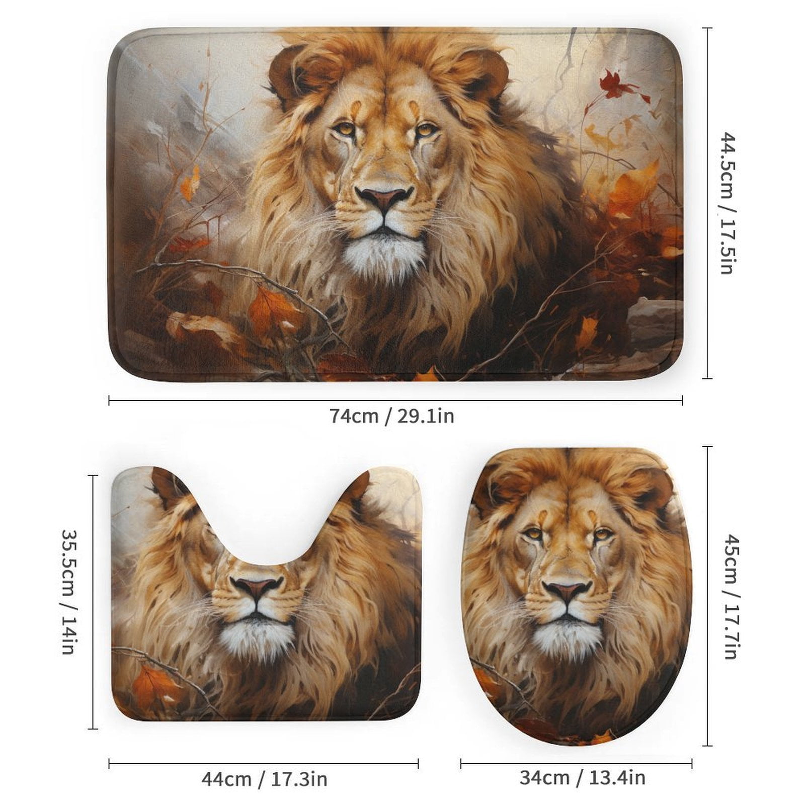 Artistic Lion Face 4 Piece Bathroom Rug Set with Shower Curtain with Rugs Toilet Lid Cover And Bath Mat Wild King Animal Waterproof Shower Curtain for Bathroom Decor