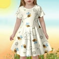 thumbnail image 2 of Tisuna Girls Summer Dress Cartoon Bee Print Short Sleeve Crew Neck Dresses Comfortable Soft Little Girls Children'S Casual Wear Yellow Size 8-9 Years, 2 of 5