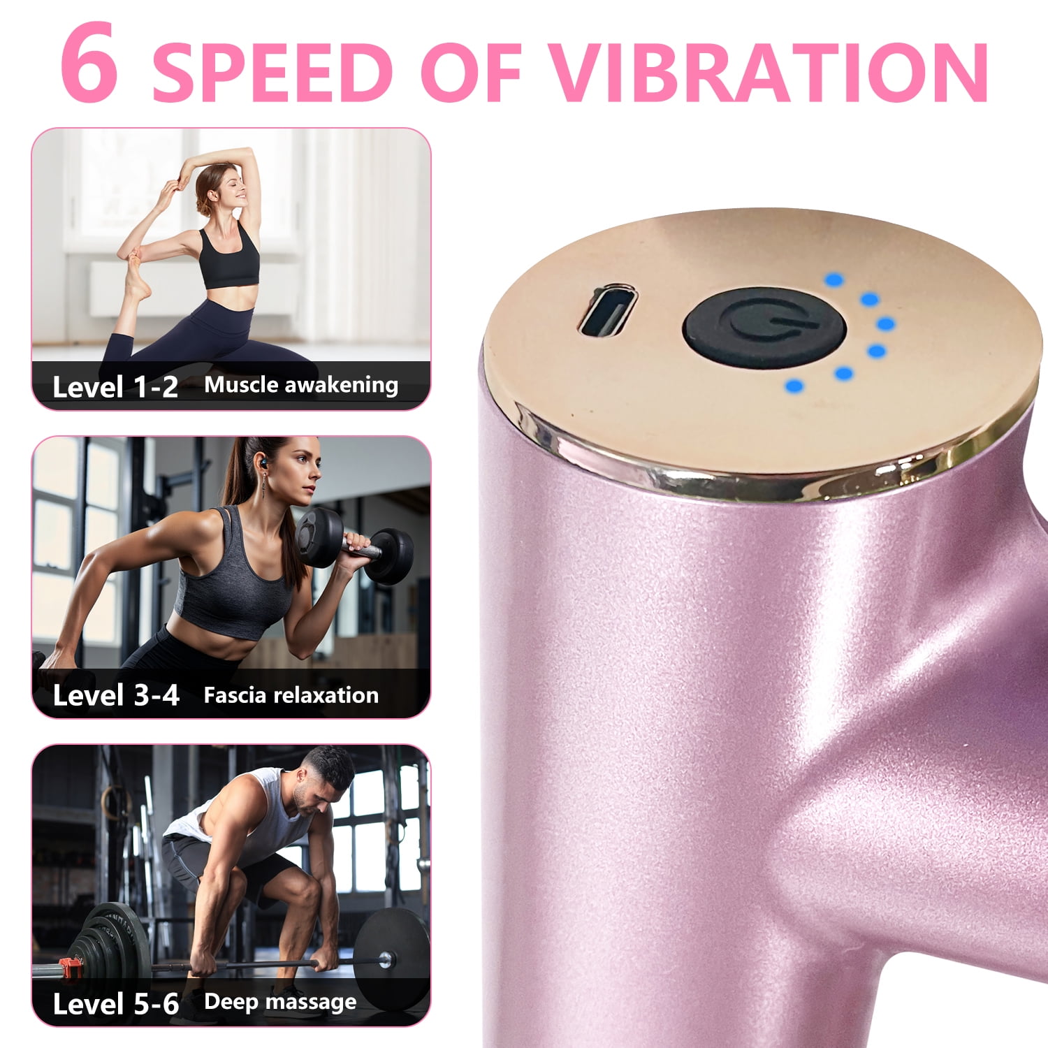 Syenll Massage Gun, Massage Gun Deep Tissue, Percussion Massage Gun with 4 Heads and 6 Speeds, Handheld Massager for Athletes Pain Relief, Pink
