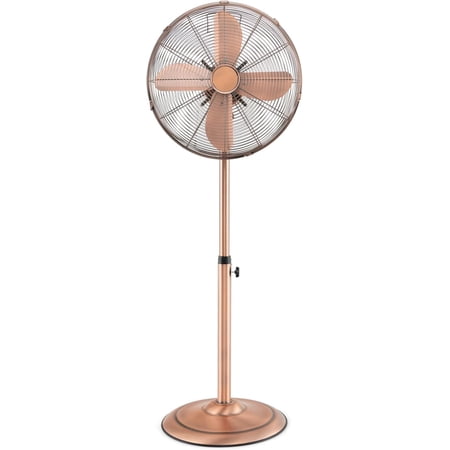 ARLIME Pedestal Fan, 16 Inch Oscillating Fan w/ 3 Speeds & Adjustable Height, 75° Oscillation & 20° Tilt, Heavy Duty Metal Aluminum Blades, Standing Fan for Bedroom, Home Office, Garage (Copper)